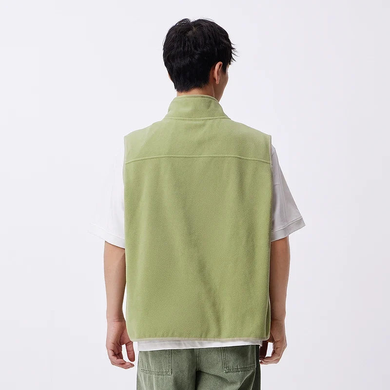Vest Men Anti-Static Fleece Coat New Autumn 2024 Warm Collar Lining Solid Color Versatile Top