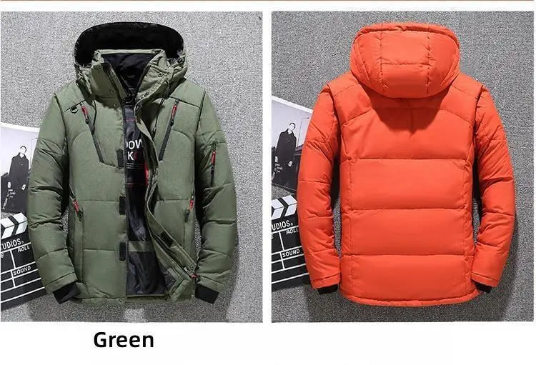 Winter White Duck Down Jacket Men Travel Hiking Thicken Warm Hooded Puffer Jackets Windproof Overcoat Down Coat Male Clothing