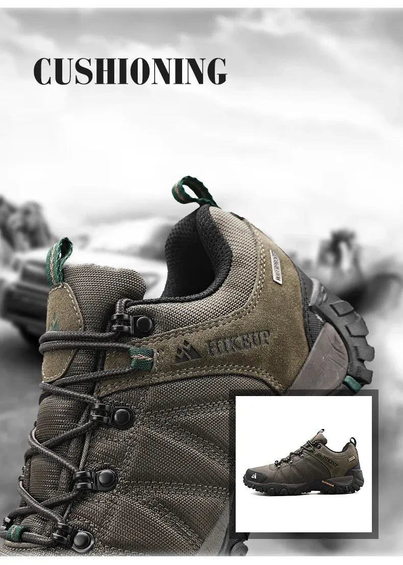 Four-Season Men's Hiking Shoes Outdoor Sports Genuine Leather Wear-Resistant Climbing Shoes Rubber Sole Trekking Sneaker