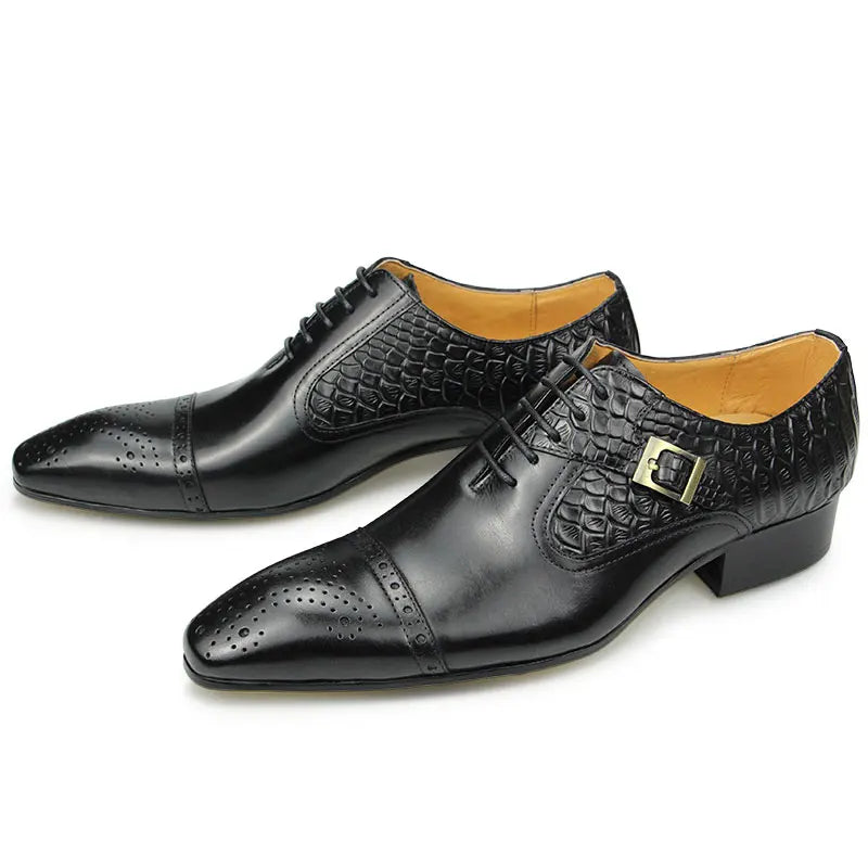 Newest High-end Leather Shoes Dress Oxford Brogue Wedding Party Formal Shoe for Men Lace Up Luxury Fashion Leather Metal Buckle