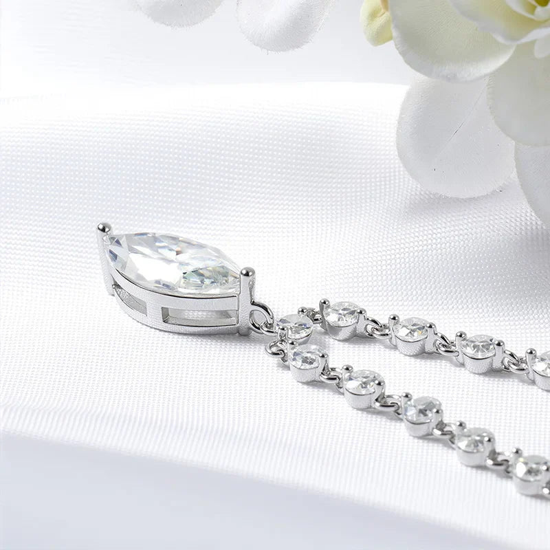 18k Plated Marquise Cut Moissanite Tennis Necklace for Women Choker Lab Diamond D Color Chain 925 Sterling Silver Jewelry