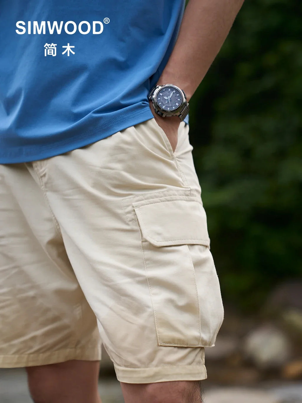 SIMWOOD 2026 Summer New Oversize 215gsm Tencel Lyocell Blend Fabric Cargo Shorts Men Fashion Outdoor Wear
