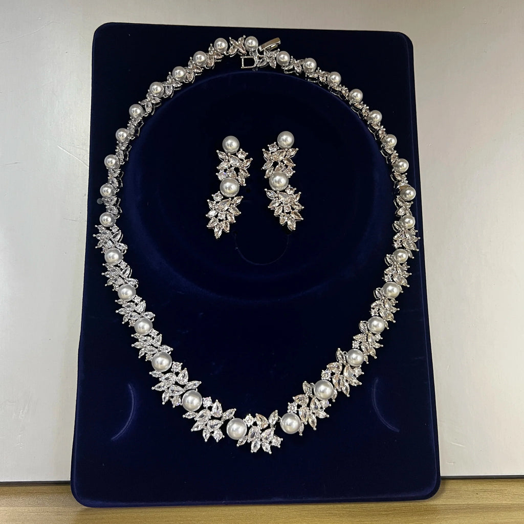 Elegance Pearl Necklace For Women Luxury High Quality Circular Shape Cubic Zircon Female Jewelry Sets Wedding Party Gifts