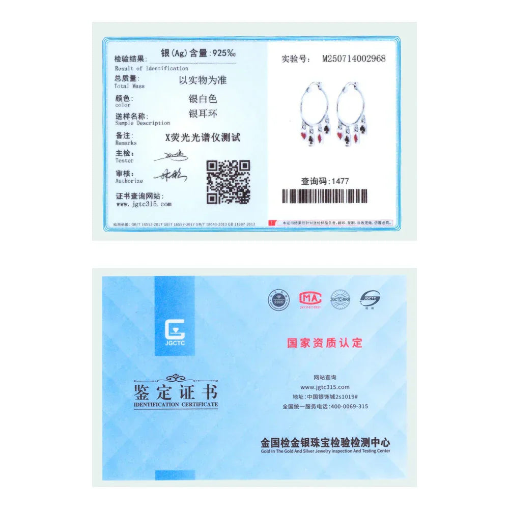 2026 925 Sterling Silver Earrings Charm Poker Suit Tassel Earrings Jewelry Making For Classic Bracelet Ladies DIY Holiday Gifts