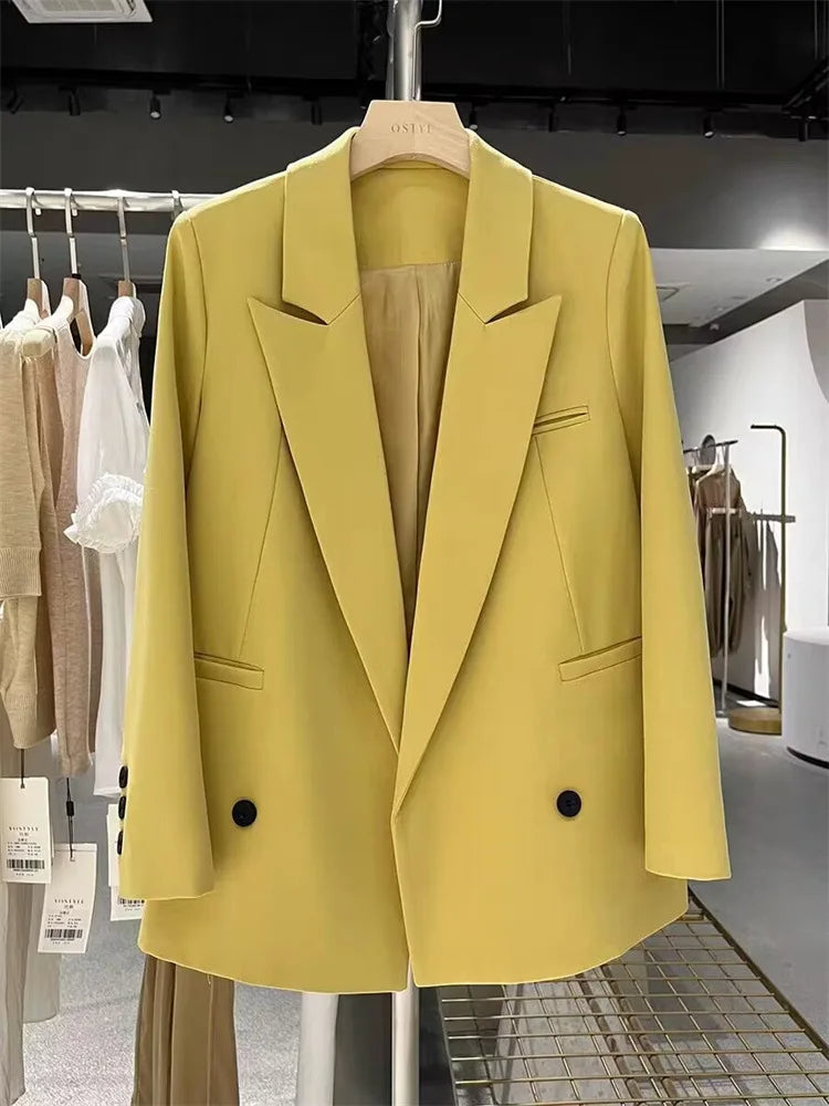 Yellow Casual Women's Small Suit Jacket Trendy  Design Spring Autumn New Korean Style Long Sleeve Fashion Top