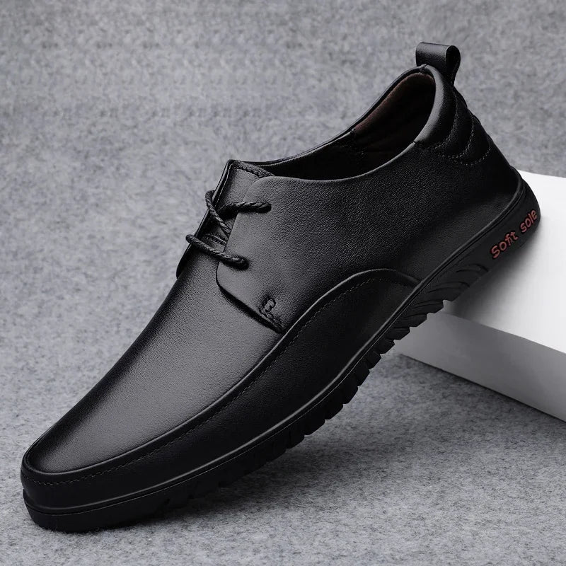 Male All-match Outdoor Flats Genuine Leather Men Casual Office Shoes Handmade Men Lace-Up Footwear 2024 New Mens Oxfords Shoes