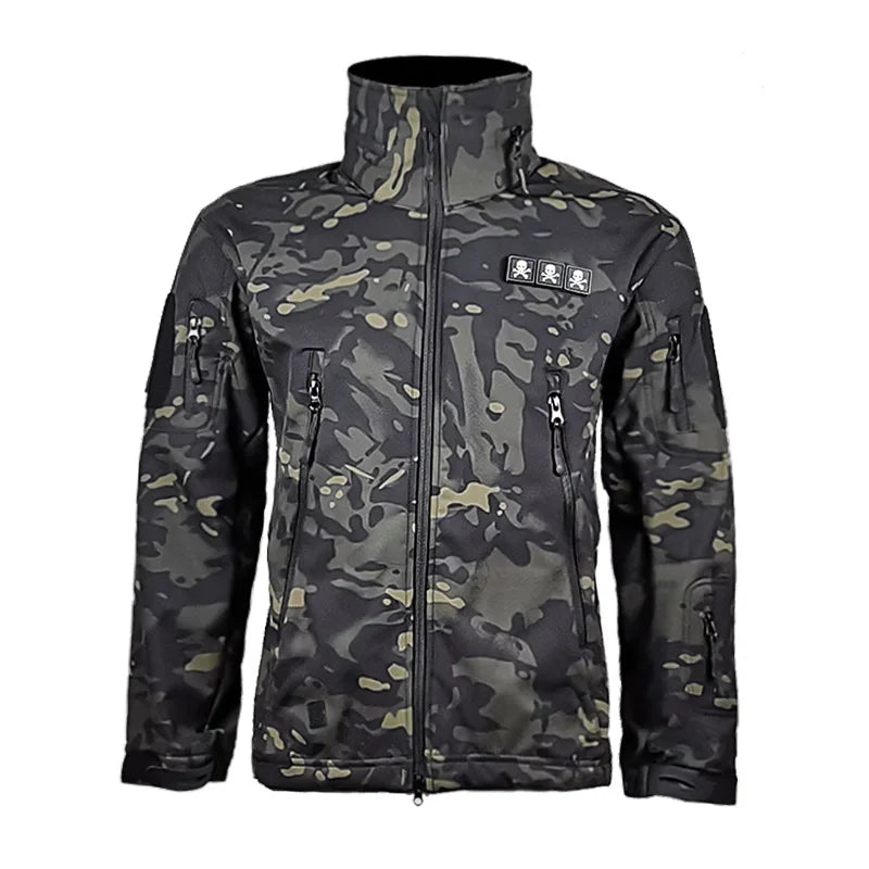 Outdoor Tactical Jacket Men's Stand-up Collar Plush Thickened Soft Shell Jacket Winter Windproof Waterproof Camouflage Coat