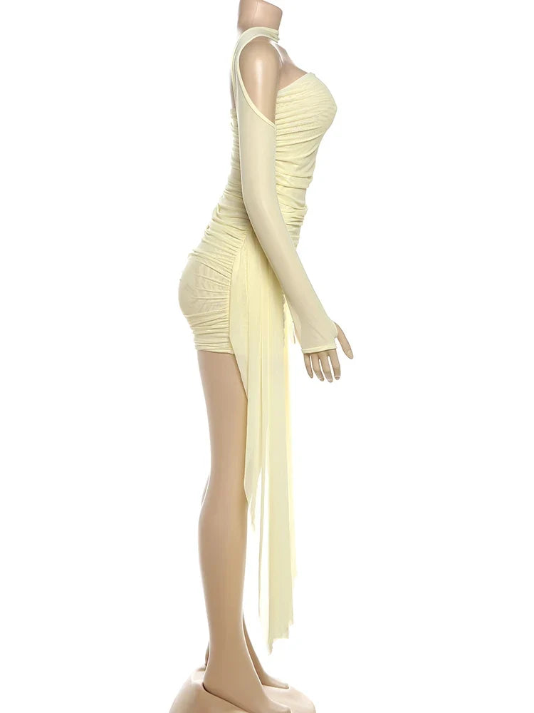 Summer Vacation Sexy See Through Dress+Shawl Women Ruched Side Ribbon Coquette Skinny Midnight Clubwear Party Bodycon