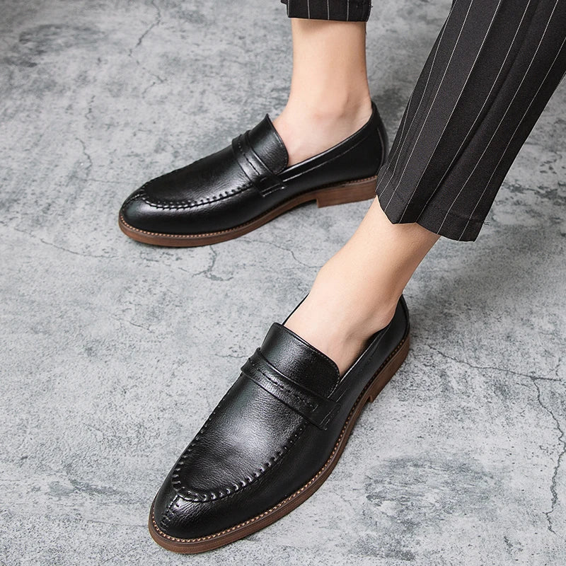 Men's Loafers Business Dress Leather Shoes Men's Brand Brown Oxford Shoes High Quality Soft Flat Casual Shoes mocassin homme