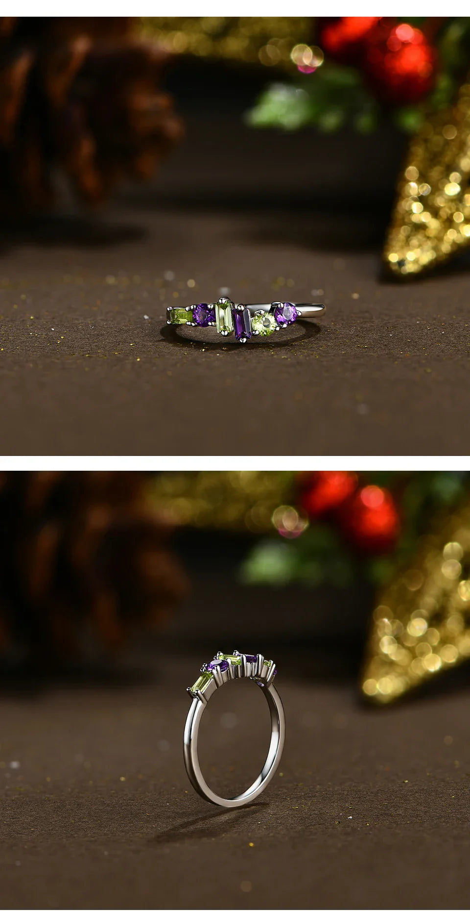 Minimalist Natural Amethyst Peridot Ring 925 Sterling Silver for Women Men Fine Wedding Party Wear Jewelry Gifts