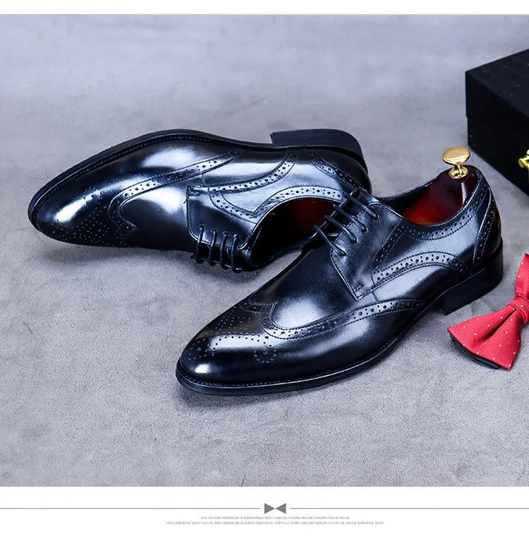 New Men Dress Handmade Shoes Genuine Leather Male Oxford Italian Classic Vintage Lace-up Men's Brogue Shoes Oxford