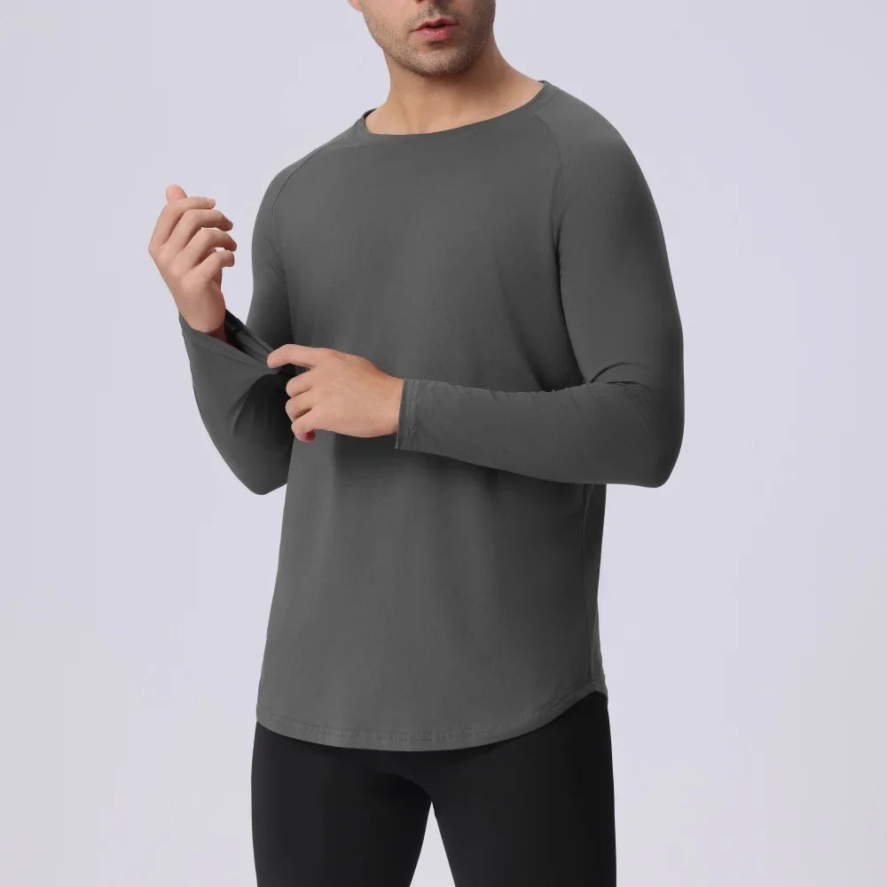 Plain Spring Autunm Cotton Long Sleeve T-shirts Gym Clothing Bodybuilding Fitness Clothing Mens Casual Slim Fit Sports Shirts