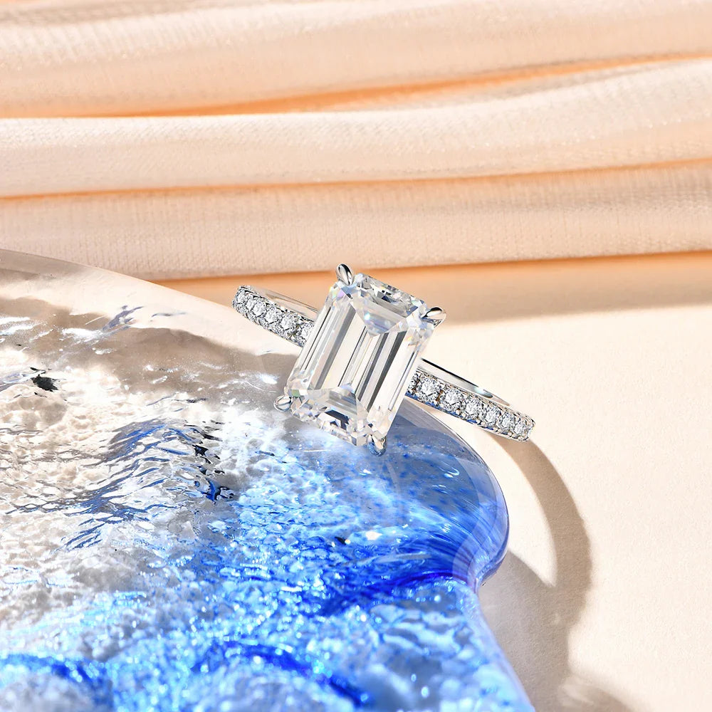 Moissanite Rings Brilliant Cut 3.5CT 925 Sterling Silver Moissanite Pass Diamond Test for Women Weddig Elegant Rings