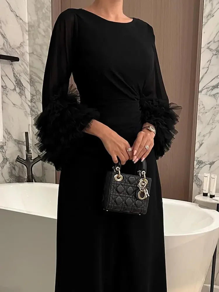 Elegant Solid Color Pleated Waist Party Evening Maxi Dresses