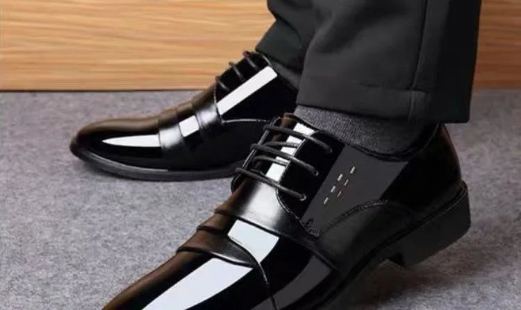 Men's Spring Casual Leather Shoes Business Formal Footwear Fashion Versatile Lace-up Dress Shoes for Youth