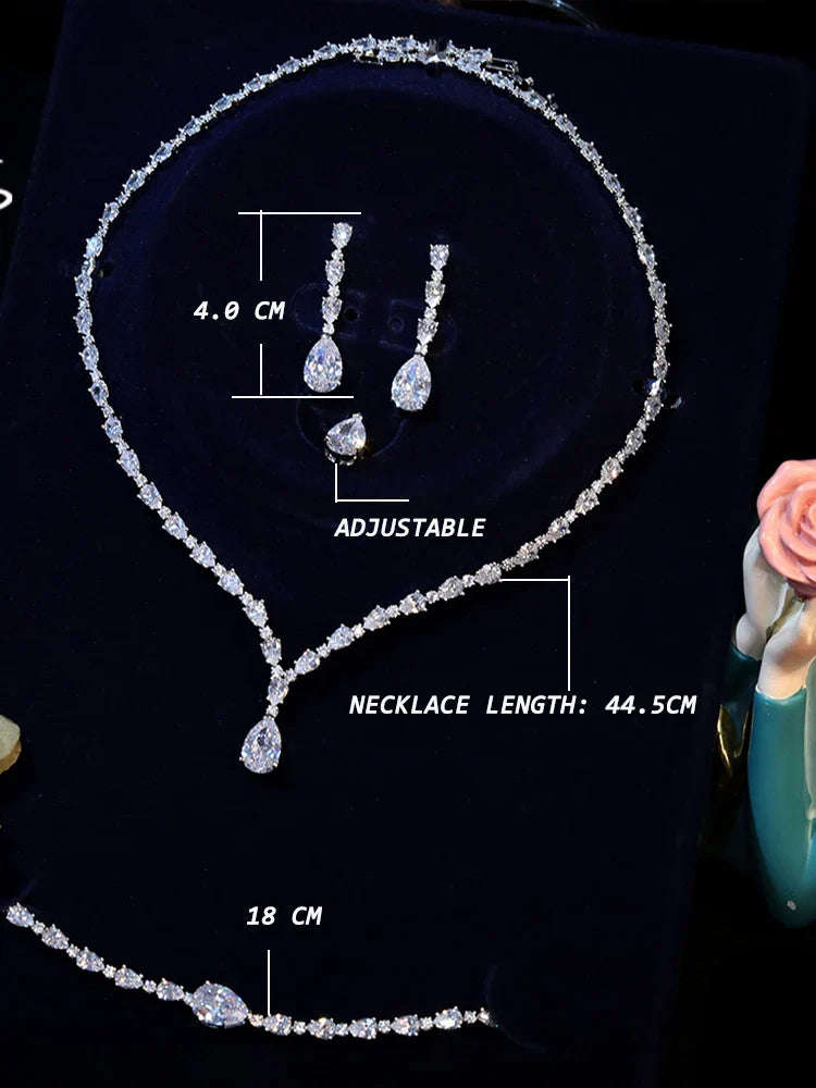 High Quality Cubic Zirconia Bridal Wedding Jewelry Water Drop Necklace Lady Pendant Four Piece Set Party Accessories