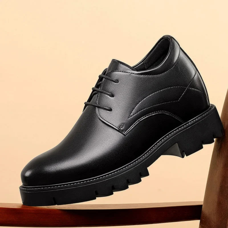 10cm height increasing cowhide men's shoes, fashionable, casual, business office thick soled men's formal shoes