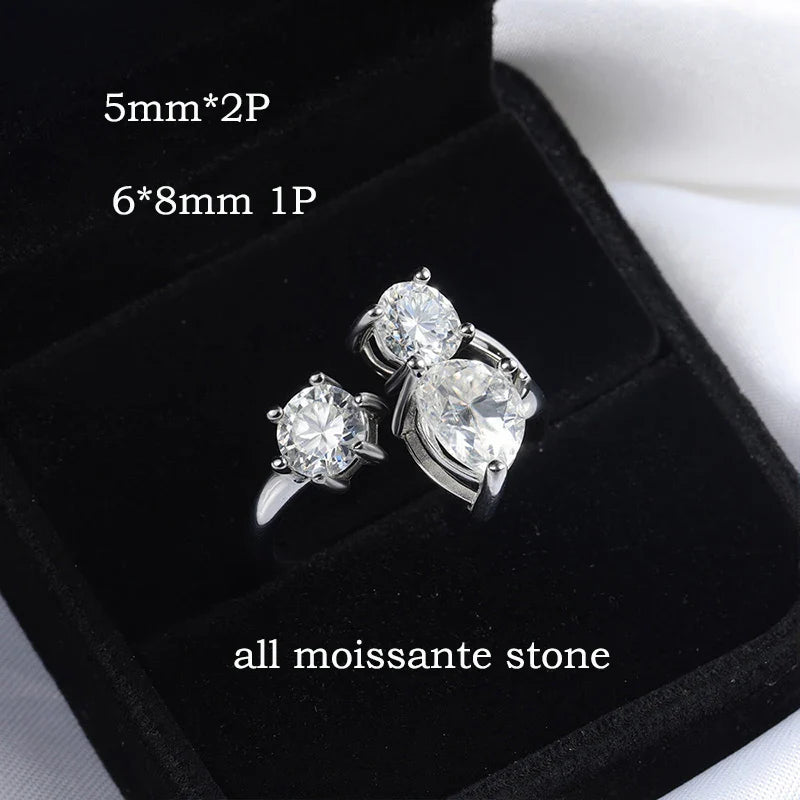 Pear/round Cut Adjustable Moissanite Rings for Women Ideal Cut Female S925 Sterling Silver Plated 18K Lab Diamond Band