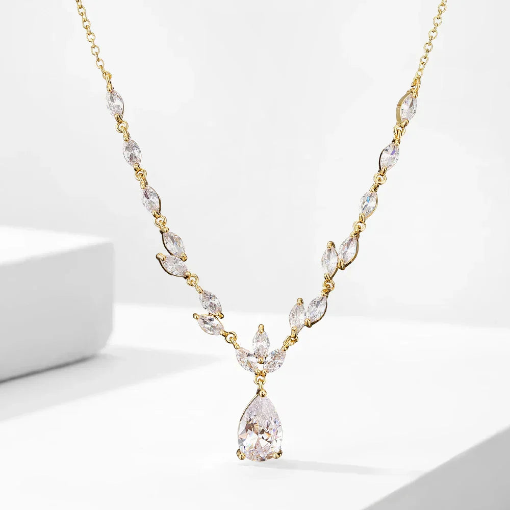 ZAKOL Elegant Necklace/Earring Jewelry Set for Women Gorgeous Pear Water Drop AAA Zircon Wedding Jewelry Gift
