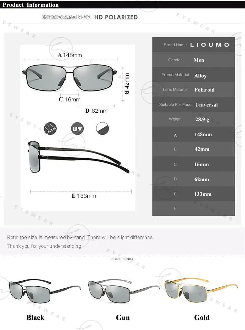 Classic Photochromic Sunglasses Polarized Man Day Night Vison Glasses Woman Chameleon Lens For Driving Goggles Male