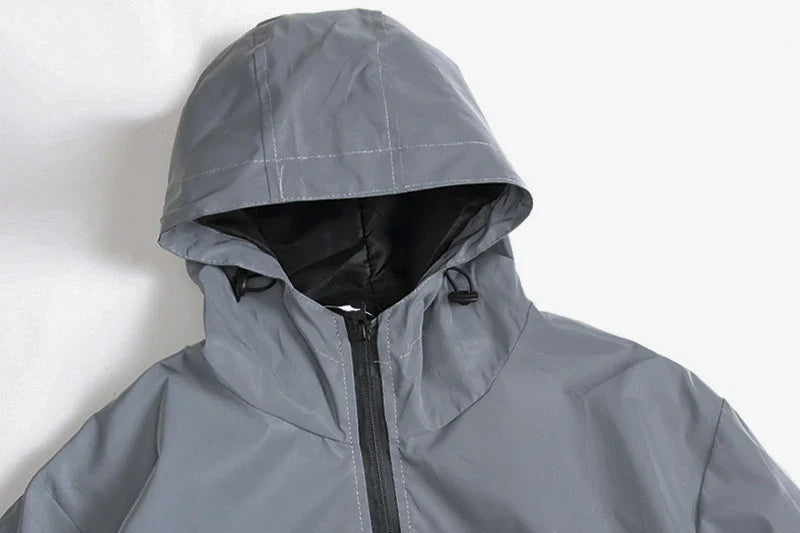 Night Reflective Clothes Spring New Men's Hooded Jacket Outdoor Run Casual Windproof Coat Couples Hip-hop Streetwear S-5XL