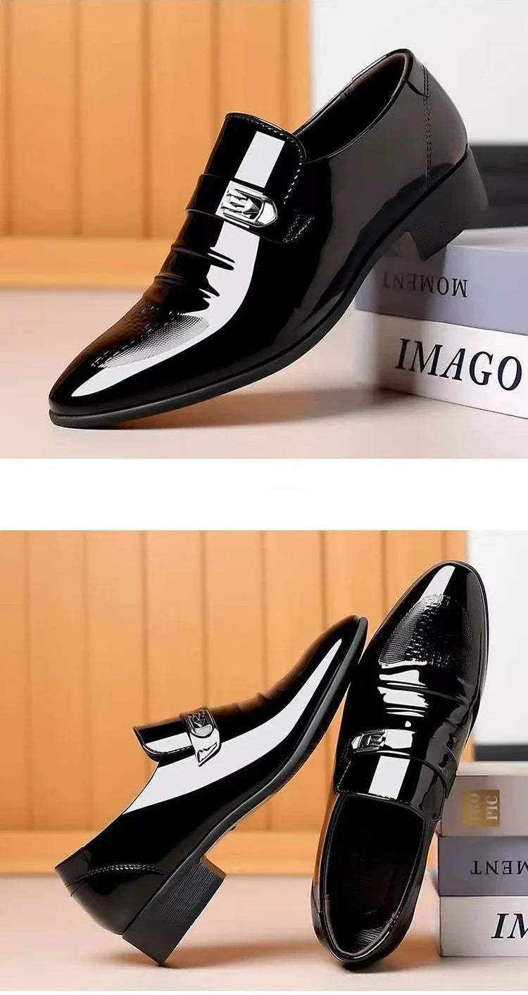 Dress Shoes Man Patent Leather Spring Autumn Bright Upper Pointed Toe Social Shoe for Men Casual 2025 Trend High Quality Fashion