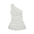 Women One Shoulder Sleeveless Polka Dot Mini Dress Ruched Waist Ruffle Hem Elegant Casual Party Short Dress Spring Summer