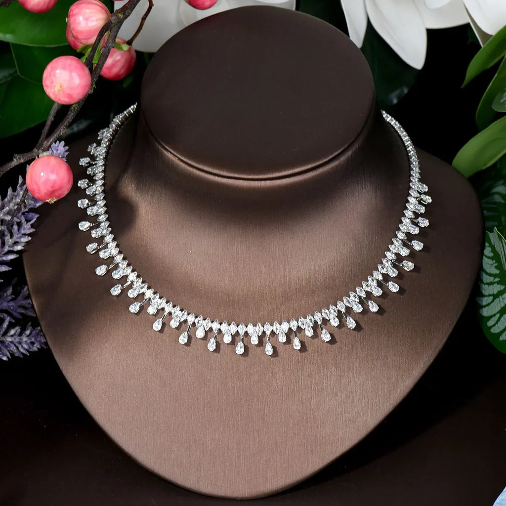 Simple Water Drop Crystal Cubic Zirconia Necklace Earrings Set 4PCS  Jewelry For Women African Beads Jewelry Set N-297
