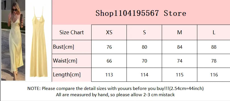 Yellow Satin Sling Dress Women Elegant V Neck Sleeveless Backless High Waist Maxi Dresses 2025 Summer Lady Party Evening Robes