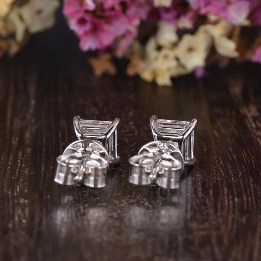 Certified 0.6/1/2/6carat Princess Cut Moissanite Diamond Stud Earrings for Women Men 925 Sterling Silver Square Ear Studs