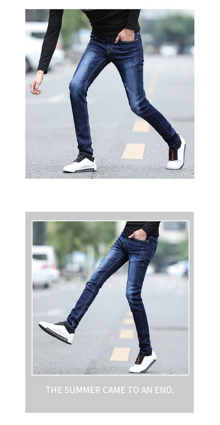 Spring and Autumn Fashion Trend Solid Color Retro Sports Straight Leg Jeans Men's Casual Comfortable Elastic High-Quality Jeans