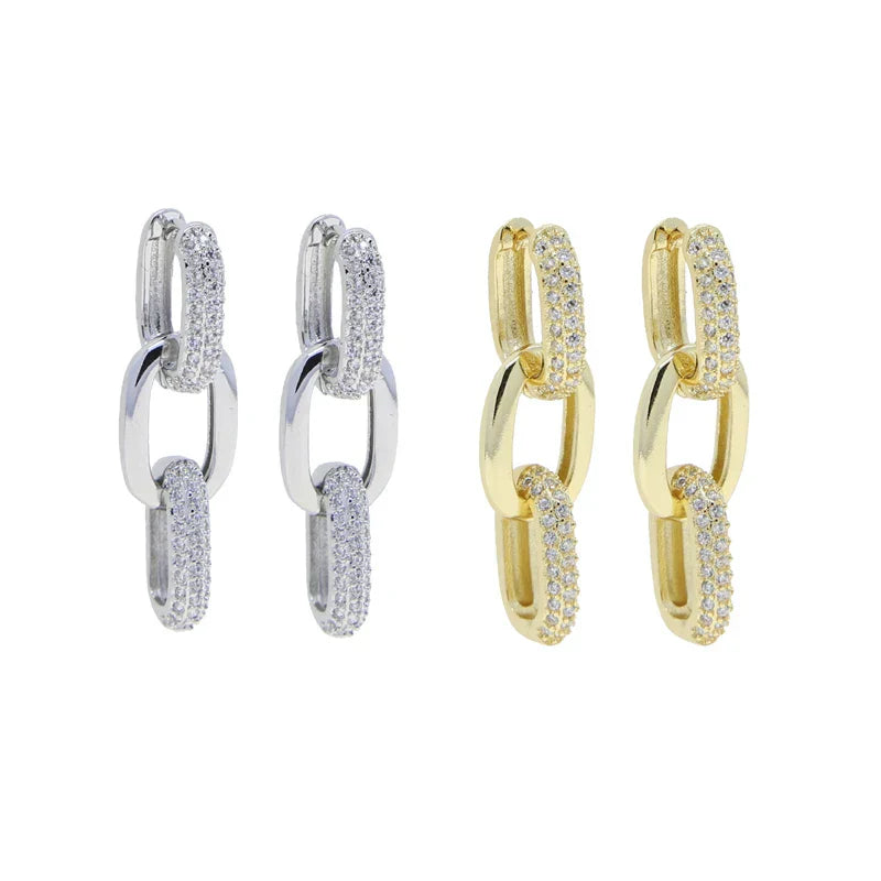 Korean Style Fashion Paper Clip Designer Jewelry Hoop Dangle Earrings for Women Cubic Zirconia Gold Platinum Plated Color