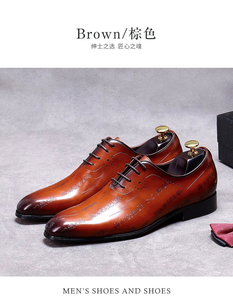 Men's Business Dress Leather Shoes Genuine Leather Shoes Full Cowhide British Laser Engraving Pattern Men's Wedding Shoes 37-46