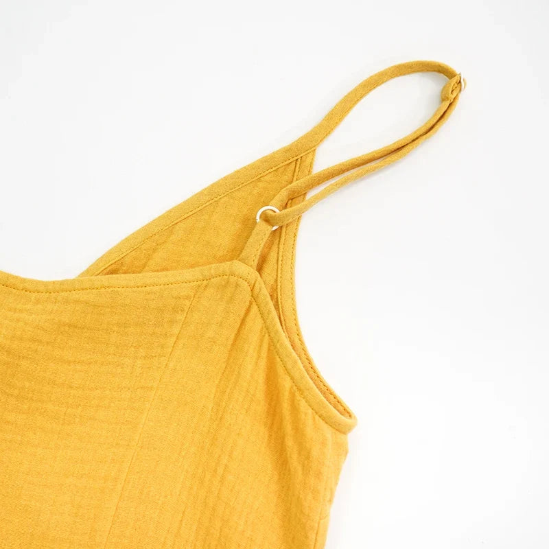 Vintage Women's Dress 100% Cotton Crepe Gauze V-Neck Sleeveless Bandage Long Maxi Elegant Dresses For Women