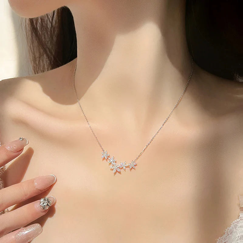 Exquisite Moissanite Diamond Necklace for Women Pure 925 Sterling Silver Flower Pendant Necklaces 2025 Trend Jewelry