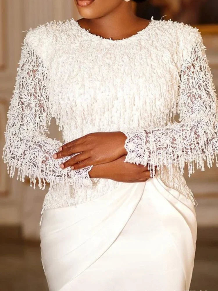 Women Dresses Formal Long Sleeve Crew Neck Evening Gown