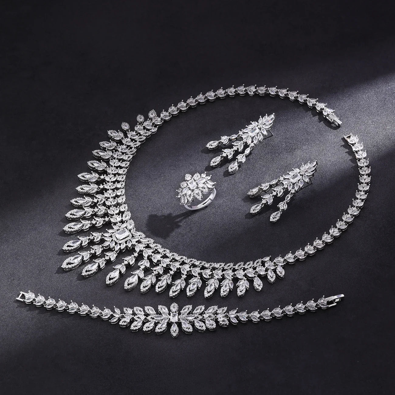 2024 Hot selling 4-piece Bride Wedding Jewelry Set with Cubic Zirconia Dubai Luxury Jewelry Set