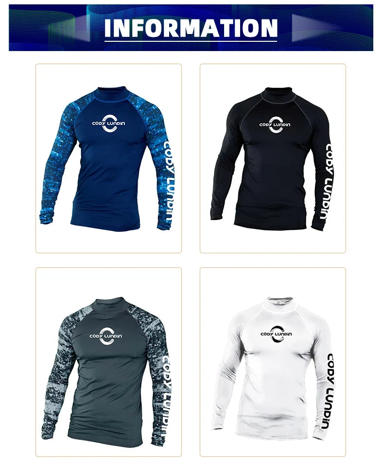 Men's UPF 50+ Compression Turtleneck Swimming Training Shirt Gym Fitness T-Shirt Surf Sports Rashguard Custom Logo Fishing Top