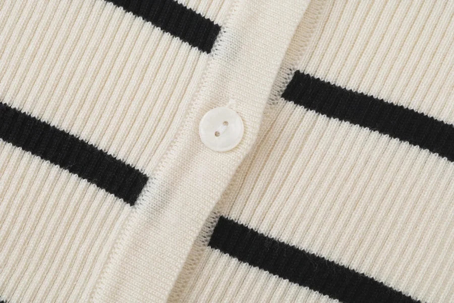 AW25 stripe knitting cardigan + sleeveless patch dress maxi matching set for woman clothing