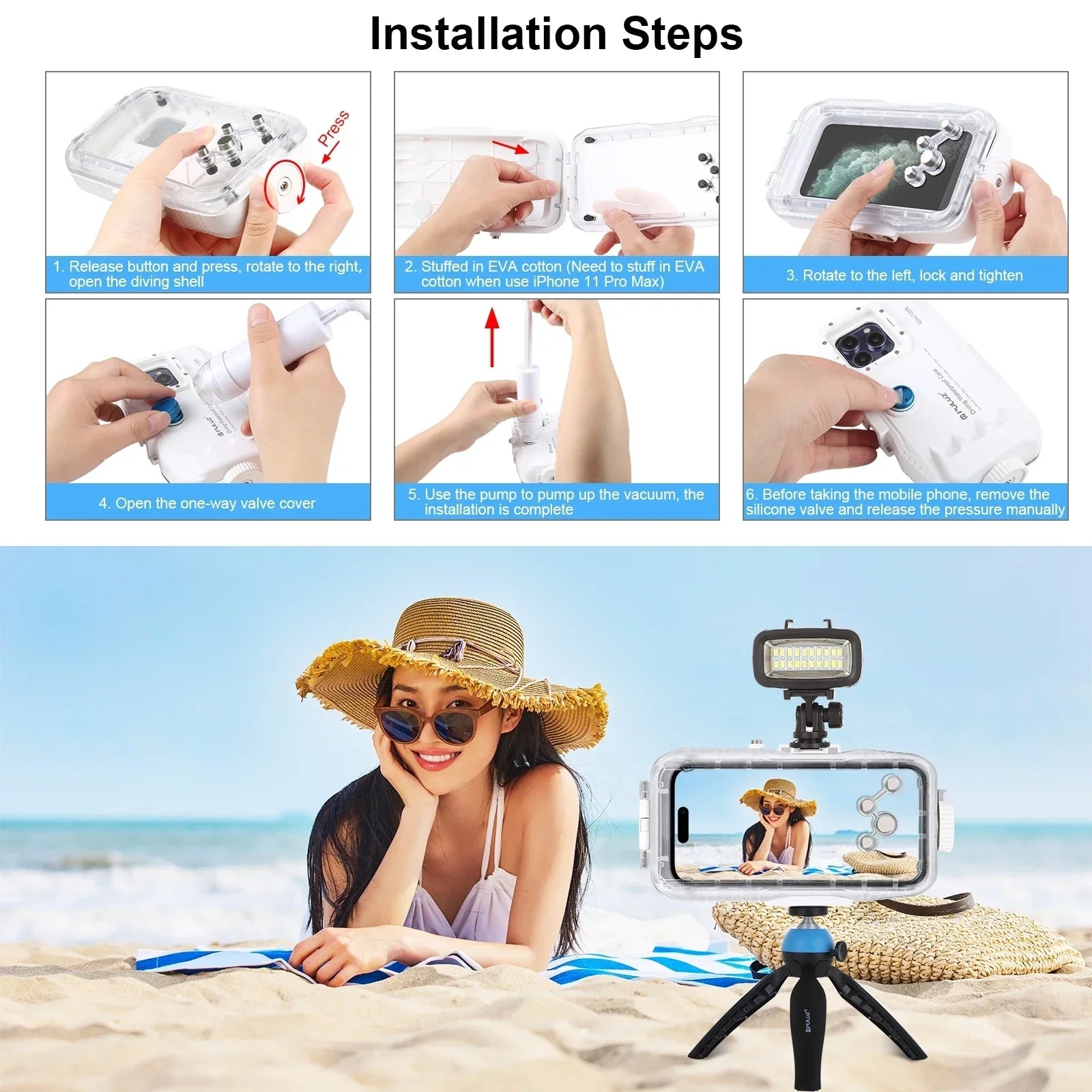 PULUZ 40m/130ft Waterproof Diving Case for iPhone 16 15 14 13 12 11 Pro Max Plus Photo Video Taking Underwater Housing Cover