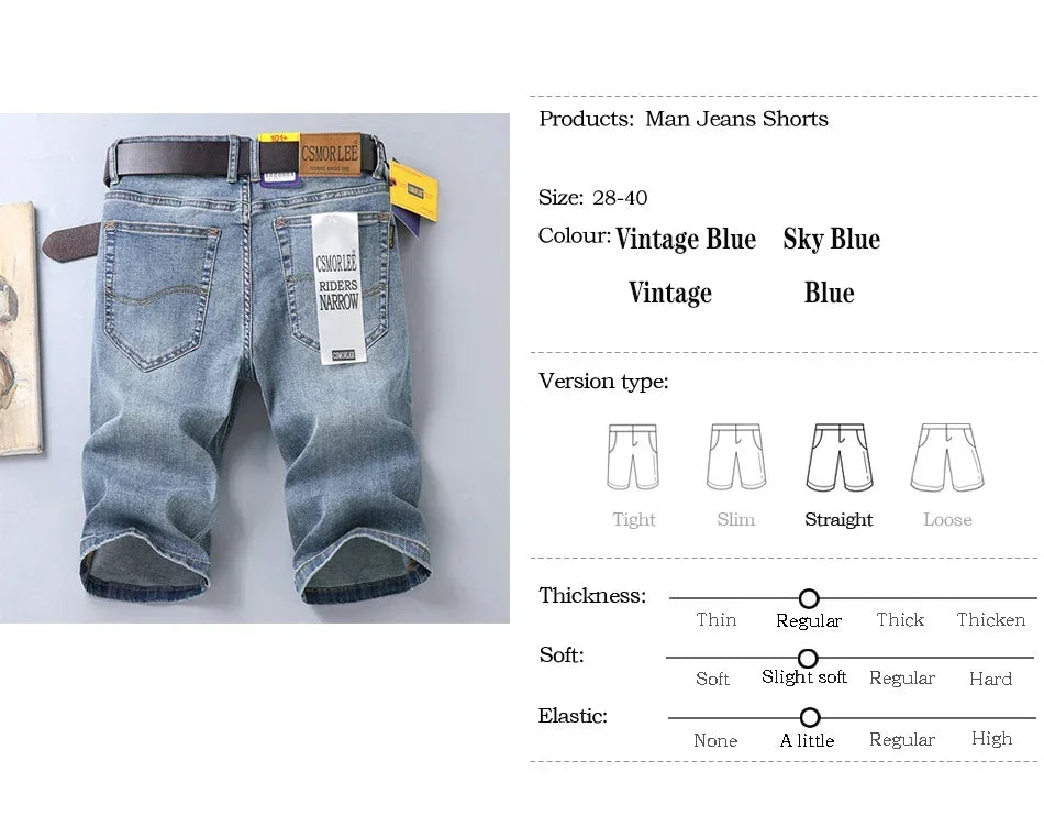 2025 Summer Brand Stretch Thin Bermuda Masculina Cotton Denim Jeans Jorts Men Knee Length Soft Ropa Hombre Shorts