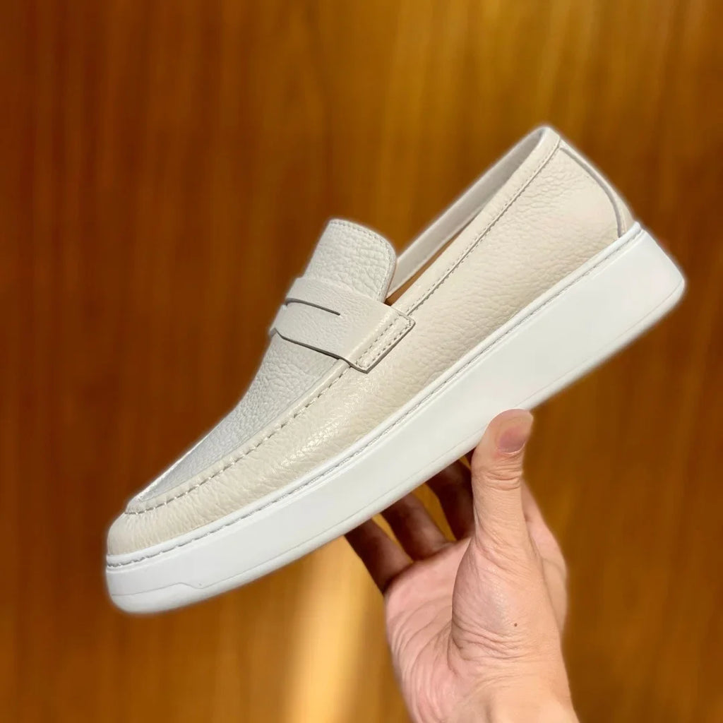 2026 New Men Genuine Grain Leather Penny Loafers Slip On Platform Non Slip Soft Sole Business Casual Driving Daily Walking Shoes