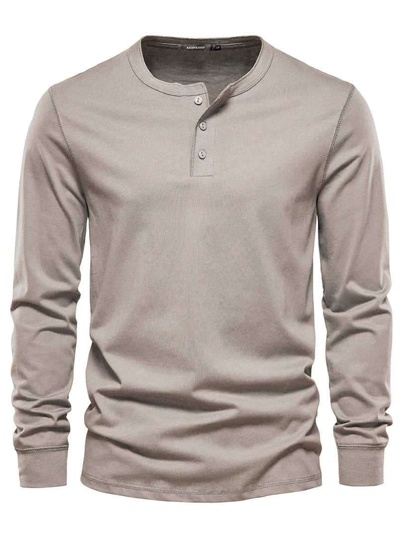 Henley Collar T Shirt Men Casual Solid Color Long Sleeve T Shirt for Men Autumn High Quality 100% Cotton Mens T Shirts