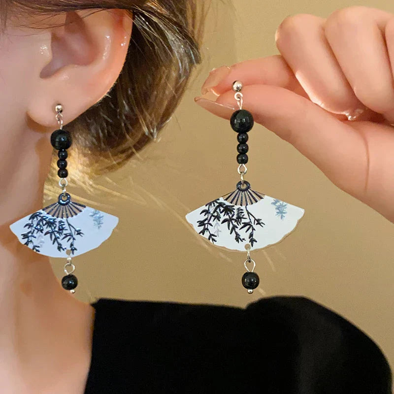 chinese Style Bamboo Joint Flower Earrings Imitation Pearl Fringe Earring New National Tide Personality  Earrings for Women