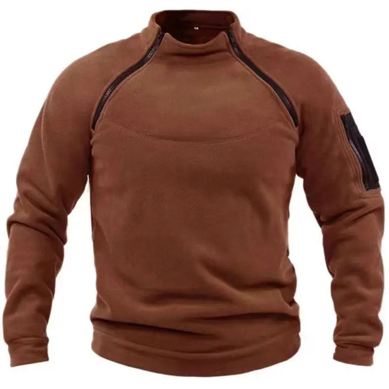 Mock Neck Military Sweatshirt Fleece Jackets Men's Cargo Tactical Pullover Hiking Camping Climbing Trekking Windproof Jackets