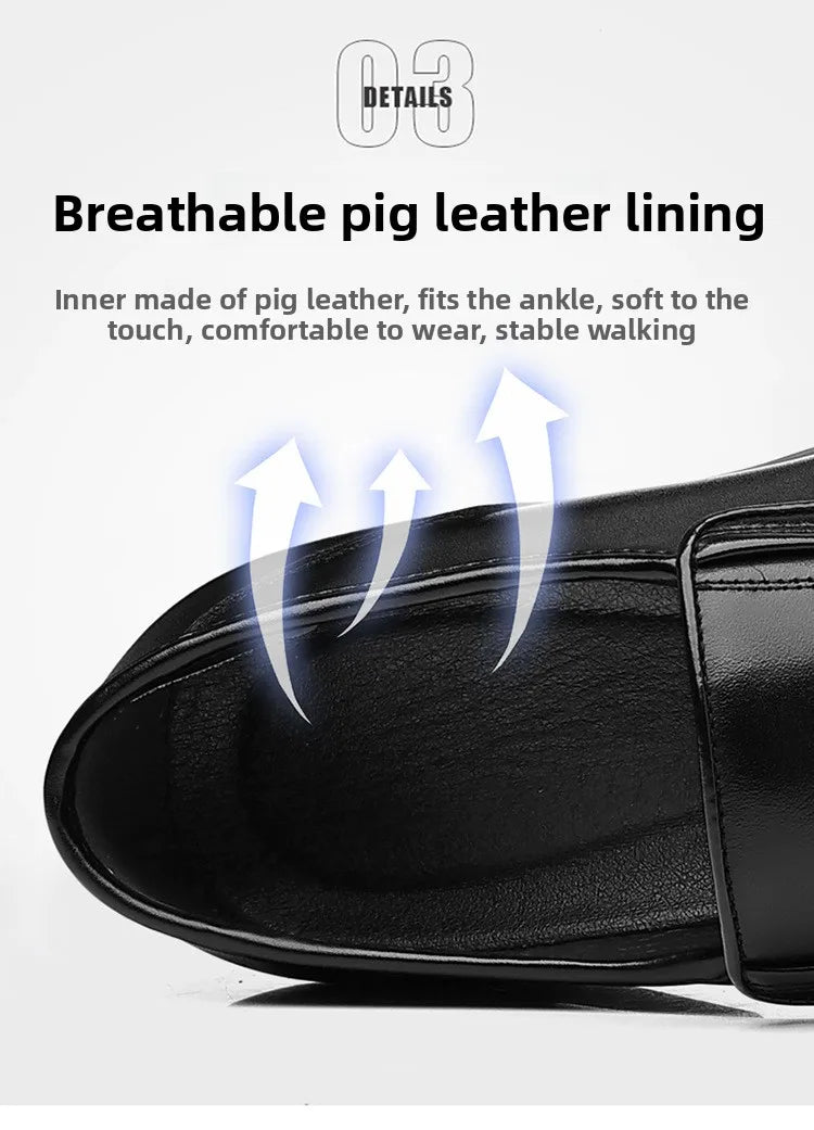 Men's Business Casual Leather Shoes round Toe Low Top Breathable Anti-Slip Rubber Outsole Comfortable Commuting Shoes