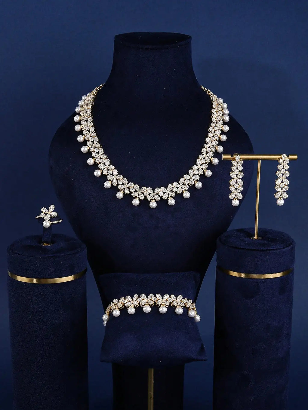 Luxury Cubic Zirconia Necklace Bracelet Earrings and Ring 4pcs Dubai Full Jewelry Set For Women,Bridal Dress Dinner