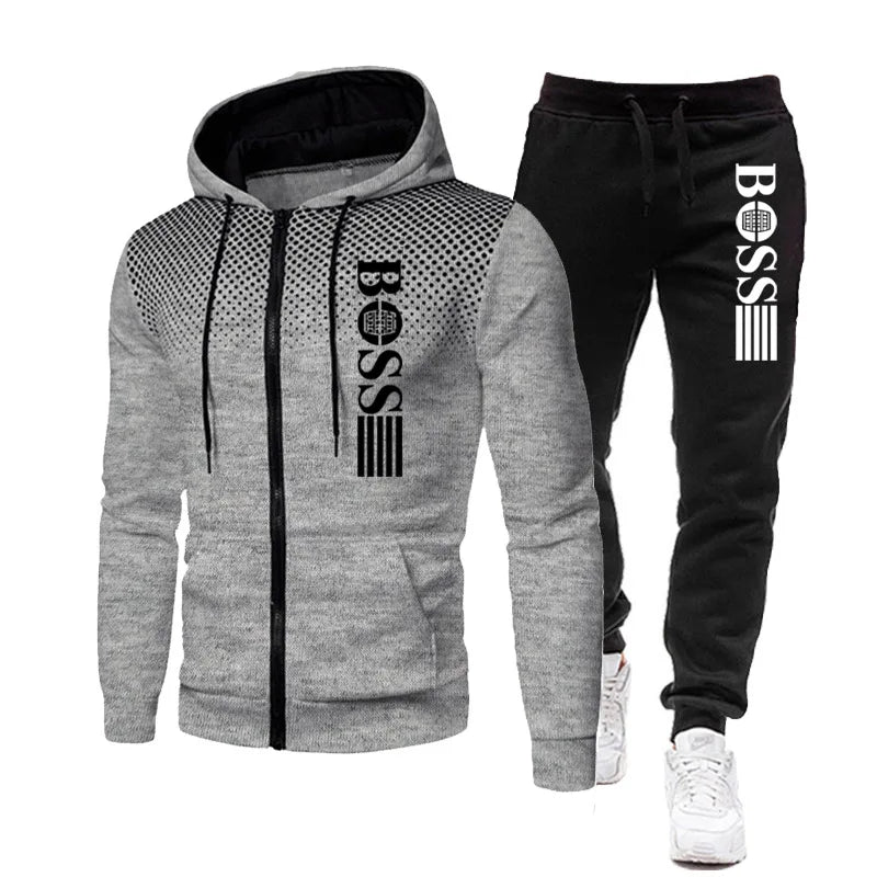 2026 New Men's zippered hoodie + Casual Pants Set for Autumn and Winter fashion Fitness and Warm sportswear Two-piece set