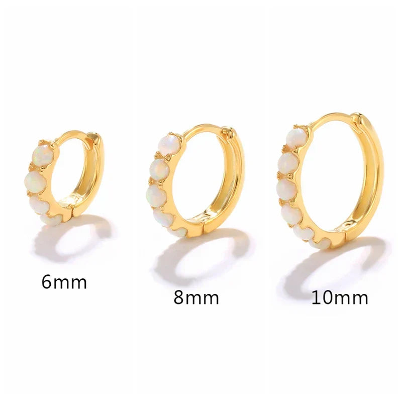 6/8/10mm Size Opal Round Hoop Earrings For Women 925 Sterling Silver Circle Earrings Jewelry Bohemia Pendiente Plata 1piece