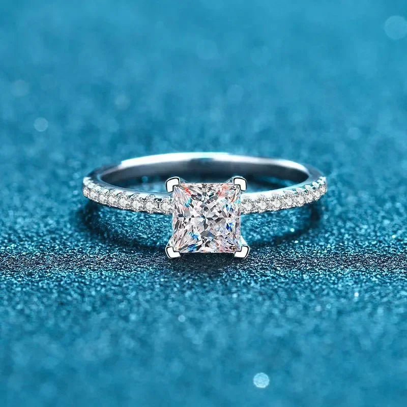 1ct 2ct Princess Moissanite Engagement Ring for Women D VVS1 Diamond Proposal Bridal Rings Sterling Silver Wedding Band